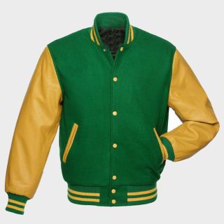 Green Wool Varsity Letterman Bomber Jacket|Rider Zilla