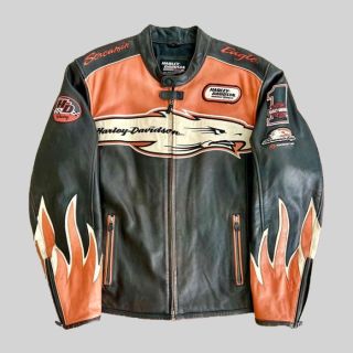 Harley Davidson Orange Screaming Eagle Leather Jacket|Rider Zilla