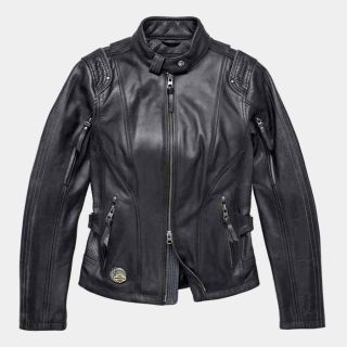 Harley Davidson Women 115th Reflective Black Leather Jacket Sz Petite|Rider Zilla