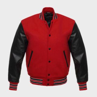 Premium Red Wool Varsity Jacket with Black Leather Sleeves|Rider Zilla