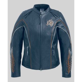 Harley Davidson Women's Juneau Embroidered Wing Sleeve Leather Jacket|Rider Zilla