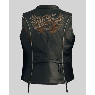 Harley Davidson Women's Juneau Embroidered Leather Vest|Rider Zilla|