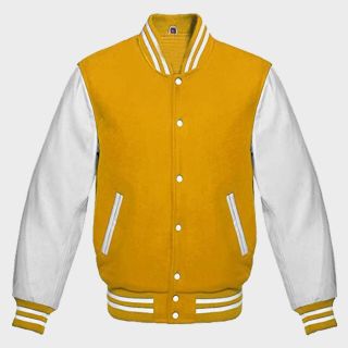 Varsity Baseball Yellow Wool & White Leather Jacket|Rider Zilla