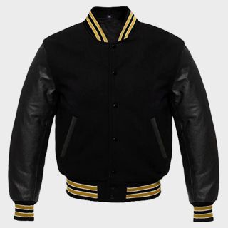 Varsity Black Wool and Leather Sleeves Letterman Jacket|Rider Zilla