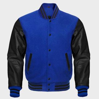 Varsity Blue Wool & Black Leather Letterman Jacket|Rider Zilla